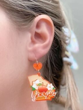 Georgia Peach State Heart Dangle Earrings - Orange